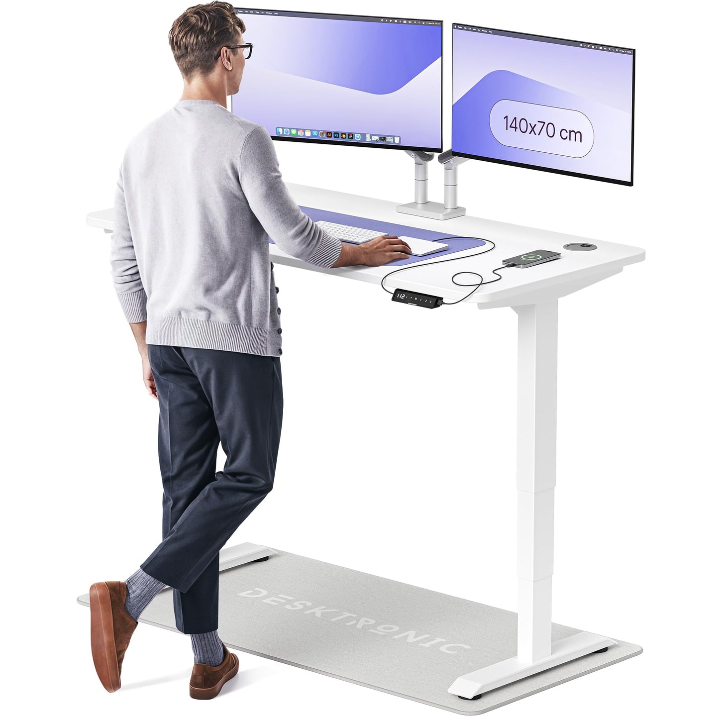 Height-Adjustable Desk 180 x 80cm - Standing Desk - Integrated USB/USB-C - 3 Memory Presets - Dual Motor Electric Touchscreen Stand Up Table - Great Gift for Smart Home Solutions