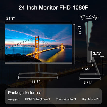 24 inch Curved Gaming Monitor 180Hz, 1ms, 130% sRGB, With Speakers, HDR, FreeSync, 300cd/m², VA, FHD 1080P, Frameless, HDMI1.4 DP1.2 Ports (MFG24C1 HDMI included)