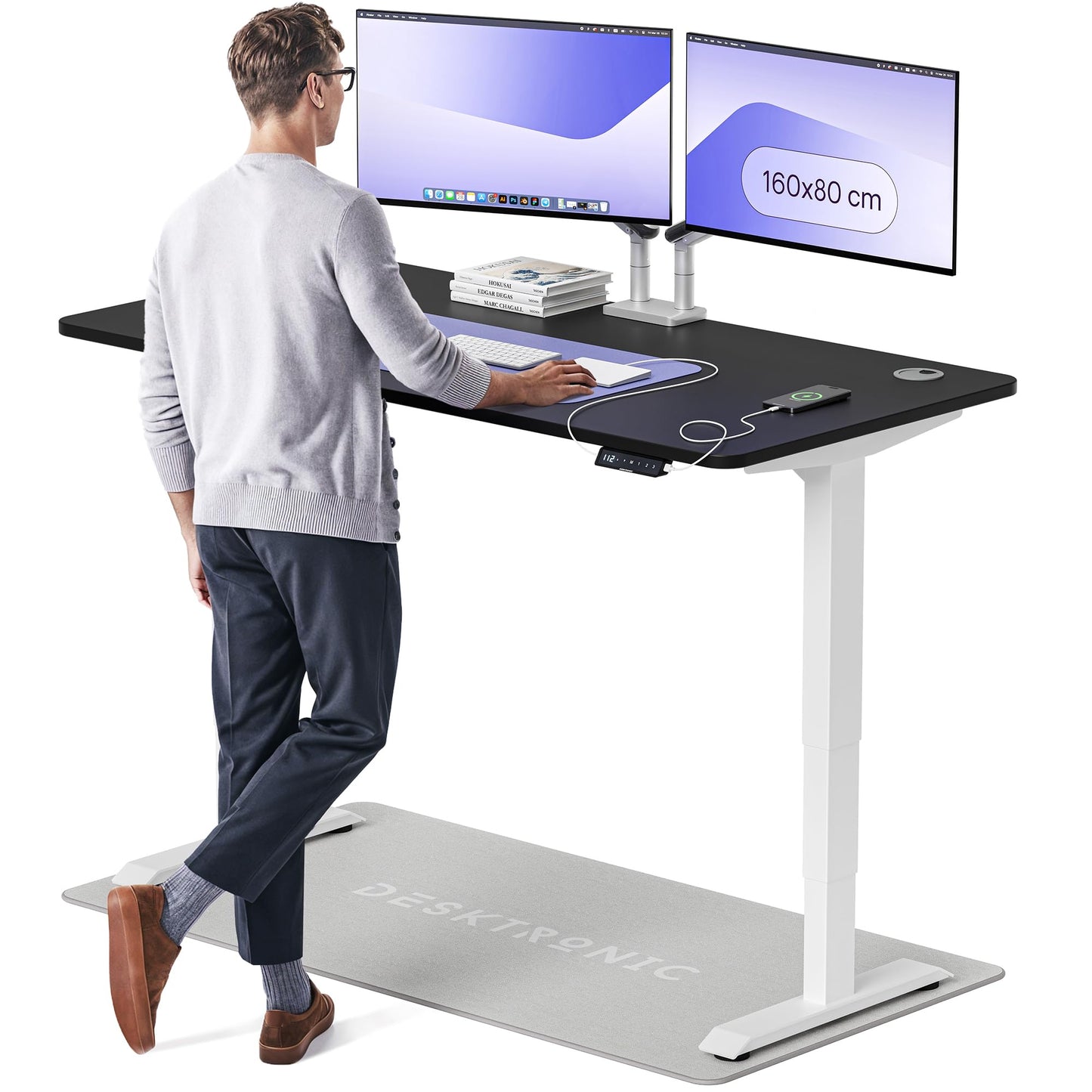Height-Adjustable Desk 180 x 80cm - Standing Desk - Integrated USB/USB-C - 3 Memory Presets - Dual Motor Electric Touchscreen Stand Up Table - Great Gift for Smart Home Solutions