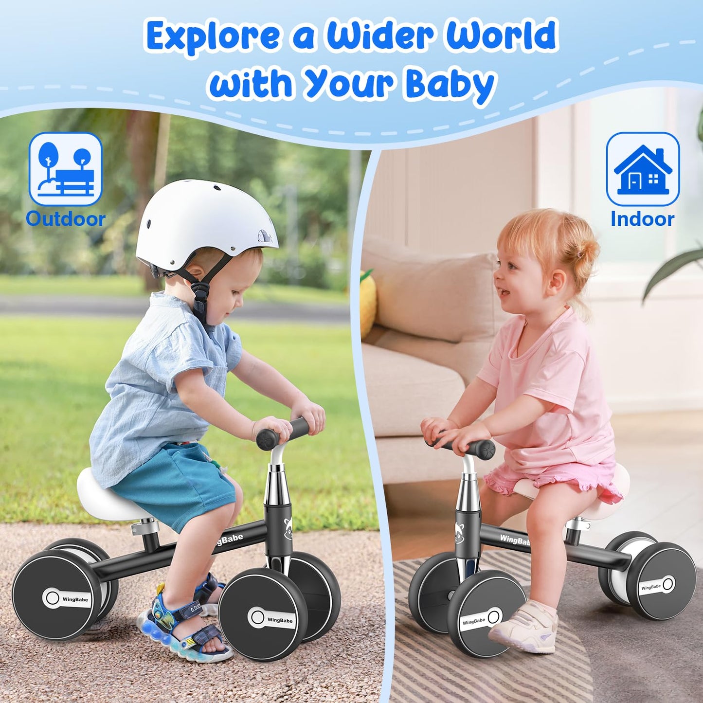 WINGBABE Baby Balance Bike for 1-2 Years Old Boys Girls,Toddler Balance Bike Ride on Toys for 10-24 Months Baby with Adjustable Seat, First bike for 1-2 Year Old Gifts
