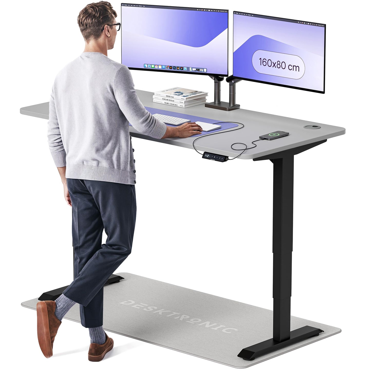 Height-Adjustable Desk 180 x 80cm - Standing Desk - Integrated USB/USB-C - 3 Memory Presets - Dual Motor Electric Touchscreen Stand Up Table - Great Gift for Smart Home Solutions