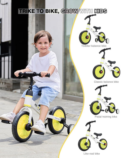 UBRAVOO Fit 'n Joy Beginner Toddler Training Bicycle, 4-in-1 Kids Balance Bike with Pedals & Training Wheels Options, Trike to Bike Riding Toys for Boys Girls 2-5