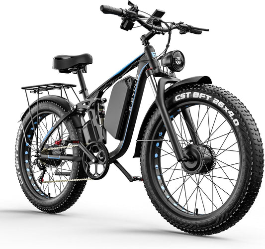 Snokco EB7Pro Electric Bike Dual Motor Adult Electric Bike Battery 52V 23Ah Hydraulic Disc Brake 26 Inch Suspension Fat Tire All Terrain Electric Bike