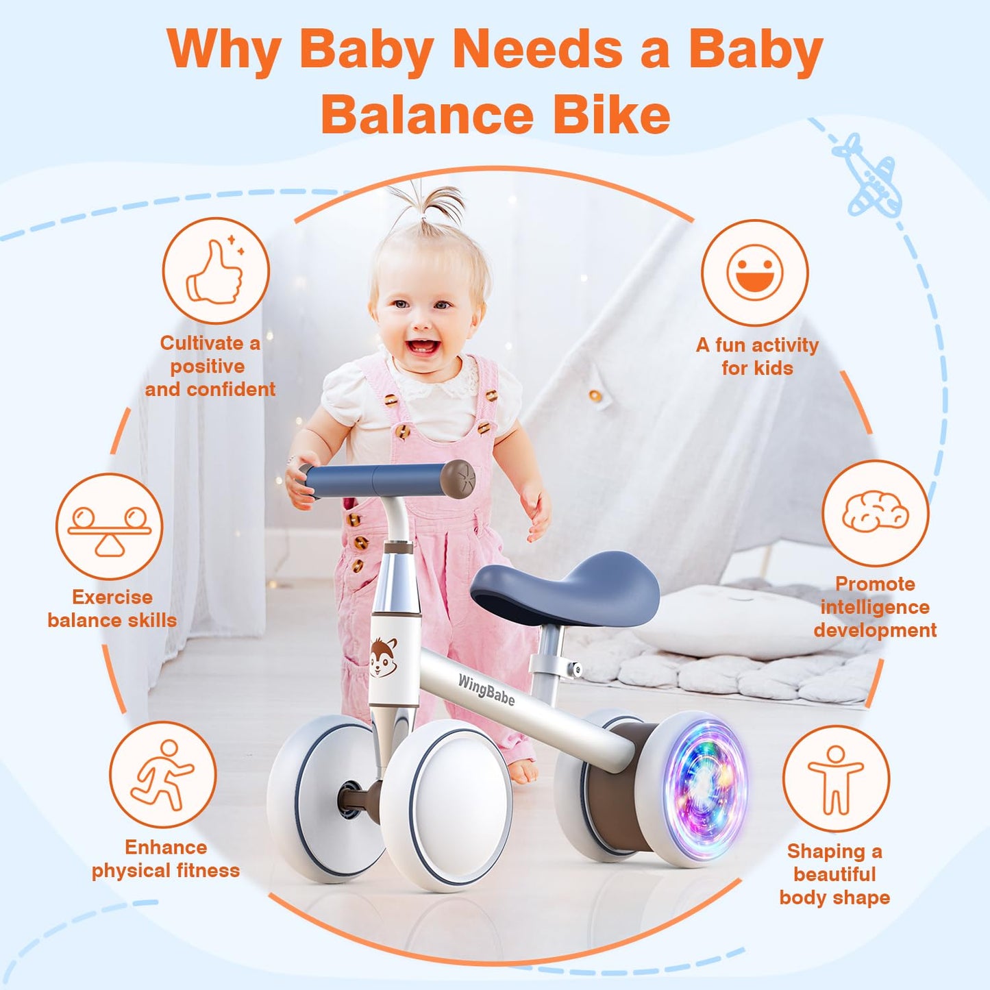 WINGBABE Baby Balance Bike for 1-2 Years Old Boys Girls,Toddler Balance Bike Ride on Toys for 10-24 Months Baby with Adjustable Seat, First bike for 1-2 Year Old Gifts