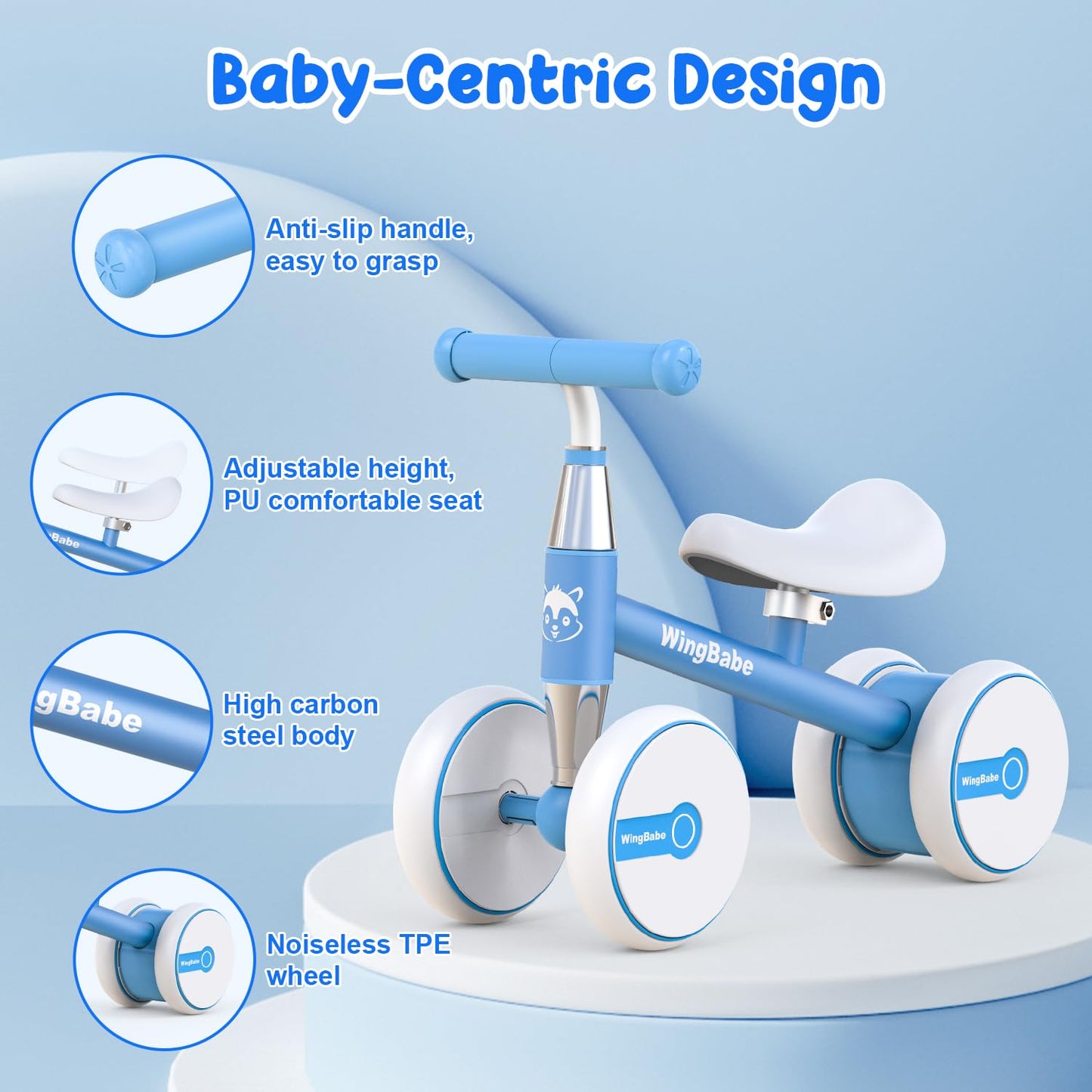 WINGBABE Baby Balance Bike for 1-2 Years Old Boys Girls,Toddler Balance Bike Ride on Toys for 10-24 Months Baby with Adjustable Seat, First bike for 1-2 Year Old Gifts