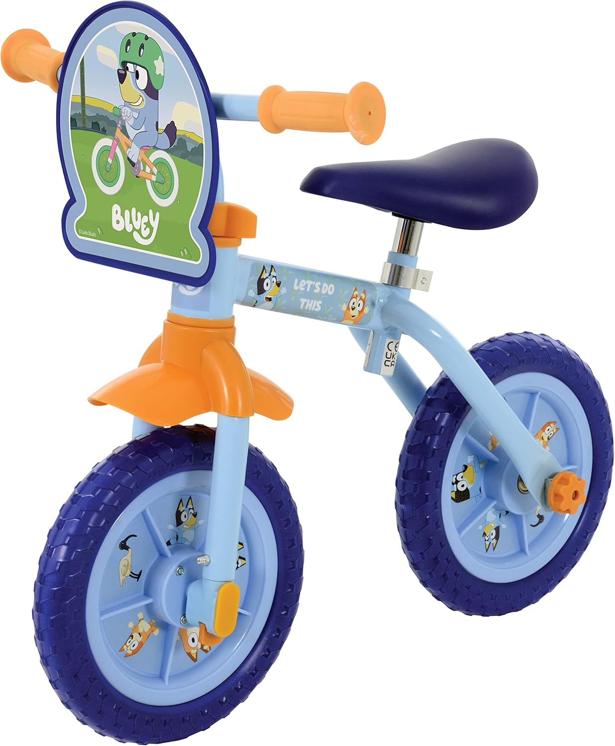 Bluey 2-In-1 Training Toddler Bike - Convertible Training and Balance Bike for 2+ Years Girls and Boys with Removable Pedals and Stabilisers - Adjustable 10 Inches Bikes for Kids - Bluey Toys