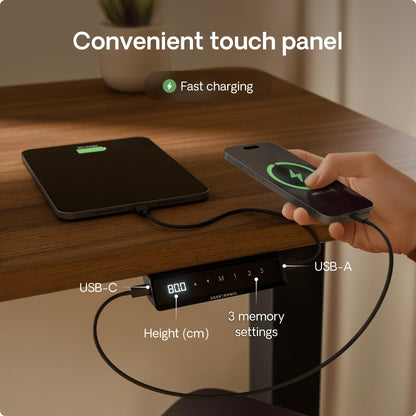 Height-Adjustable Desk 180 x 80cm - Standing Desk - Integrated USB/USB-C - 3 Memory Presets - Dual Motor Electric Touchscreen Stand Up Table - Great Gift for Smart Home Solutions