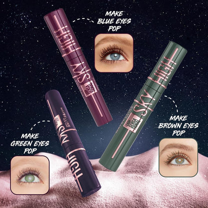 Maybelline New York Lash Sensational Sky High Mascara, Volumising & Lengthening, Washable Flake-Free Formula: Black + Plum Twilight + Space Diamond (Trio Bundle)