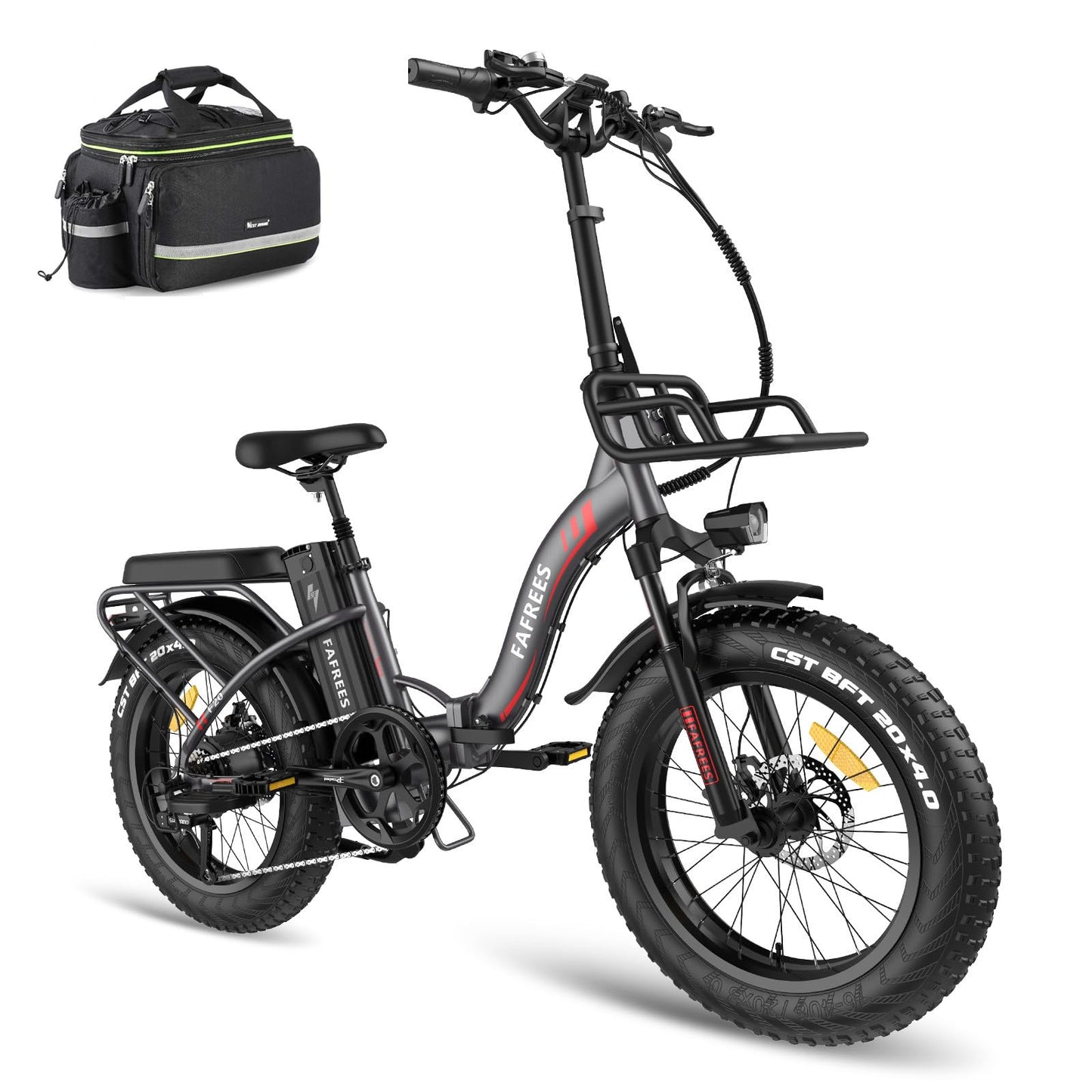 Fafrees F20 MAX Electric Bikes, 20 * 4.0inch Fatbike Fold Electric Bicycle, 48V 22.5Ah Battery Ebike, Range 80-140KM, Front Basket, Electric Mountain Bike for Adults