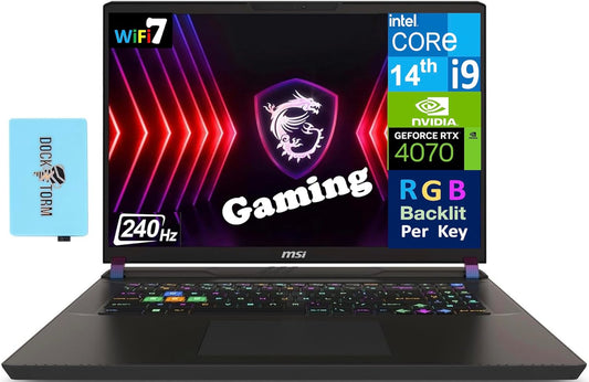 MSI Vector 17 HX Gaming Laptop 17" WQXGA 240Hz (24-Core 14th Gen Intel i9-14900HX, GeForce RTX 4070, 64GB DDR5, 4TB PCIe SSD, Per Key RGB KYB, Thunderbolt 4, WiFi 7, Win11P) w/DKZ Hub
