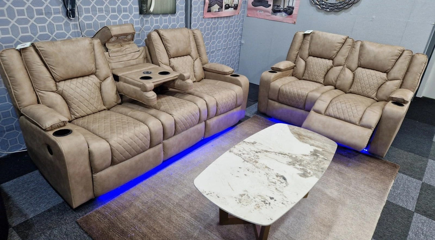 Orlando - Electric Recliners Sofa With Cupholders - 3+2 Seater Sofa Grey/LED Lights/Wireless Charging (Grey)