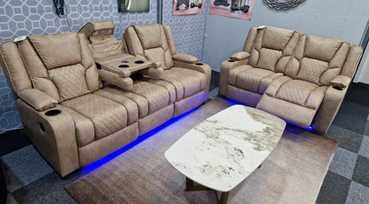 Orlando - Electric Recliners Sofa With Cupholders - 3+2 Seater Sofa Grey/LED Lights/Wireless Charging (Grey)
