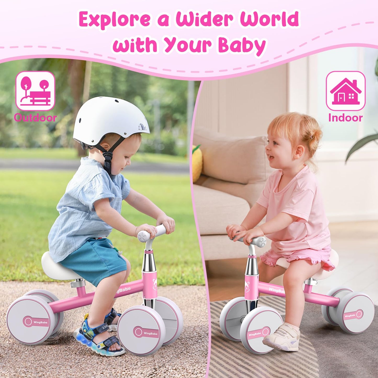 WINGBABE Baby Balance Bike for 1-2 Years Old Boys Girls,Toddler Balance Bike Ride on Toys for 10-24 Months Baby with Adjustable Seat, First bike for 1-2 Year Old Gifts