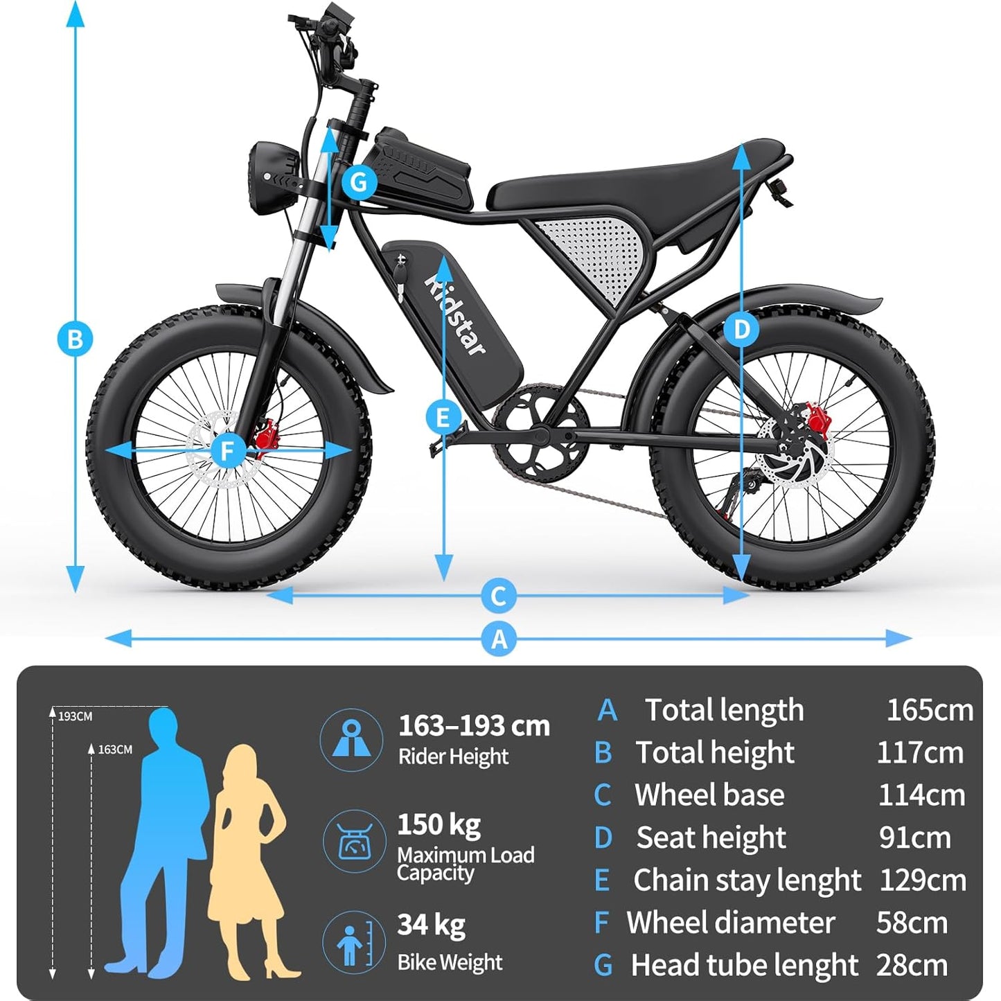 Q20 Electric Bike, 75 Miles Long Range, 48V 20Ah Removable Battery, 90Nm High Torque Motor, 7 Speed Gears, 20" Fat Tyres and Dual Suspension, Max Load 150kg for Mountain, Commuting