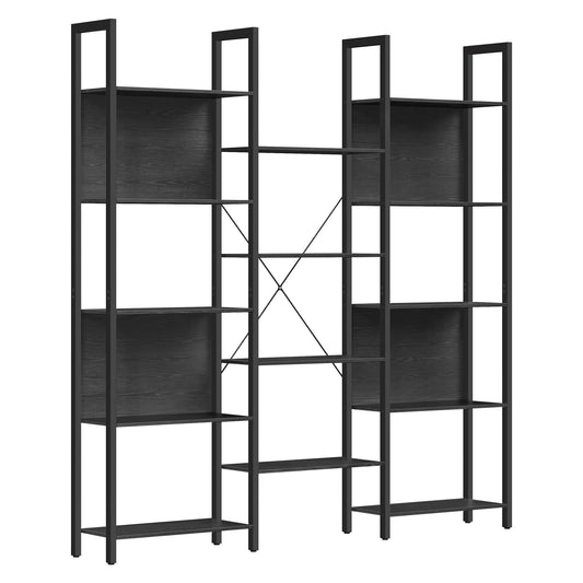 VASAGLE Bookcase, Bookshelf with 14 Shelves, Metal Frame, Shelf Unit for Living Room, Home Office, Industrial Style, 24 x 158 x 166 cm, Rustic Brown and Ink Black LLS107B01