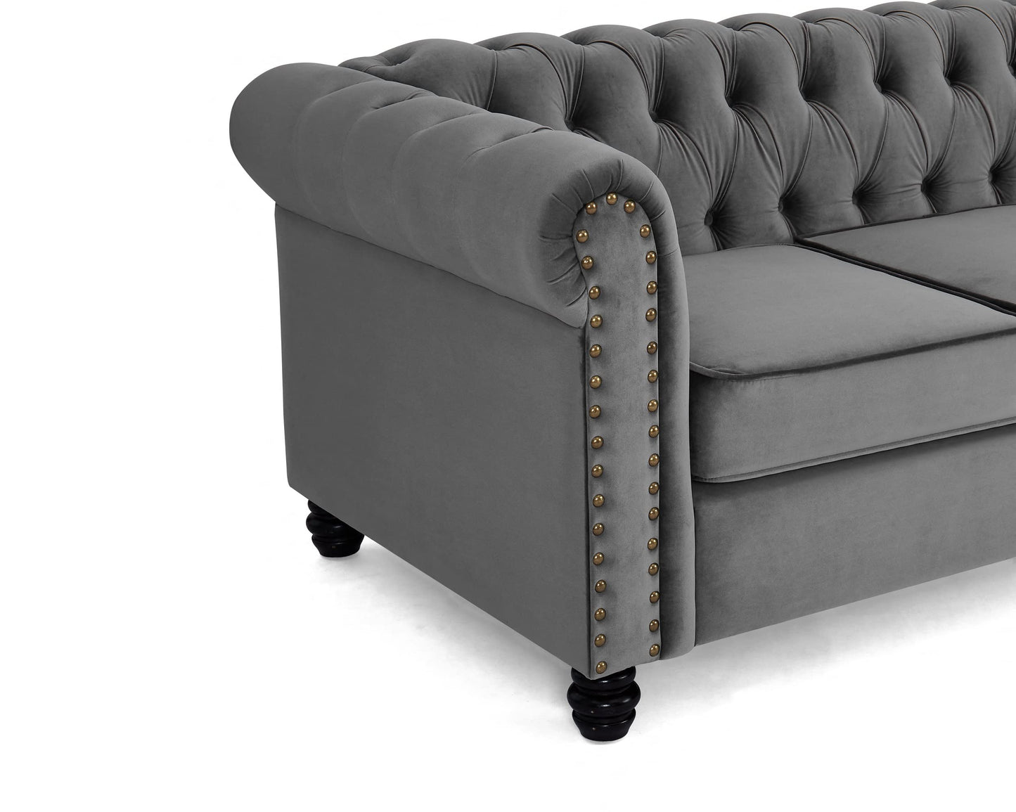 Chesterfield Sofa Velvet Upholstered Couch in 2 Seater or 3 Seater Fabric Sofa in Grey, Blue, Black, Green, Gold (2 Seater, Black)