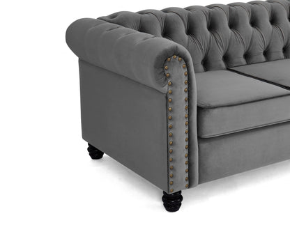 Chesterfield Sofa Velvet Upholstered Couch in 2 Seater or 3 Seater Fabric Sofa in Grey, Blue, Black, Green, Gold (2 Seater, Black)