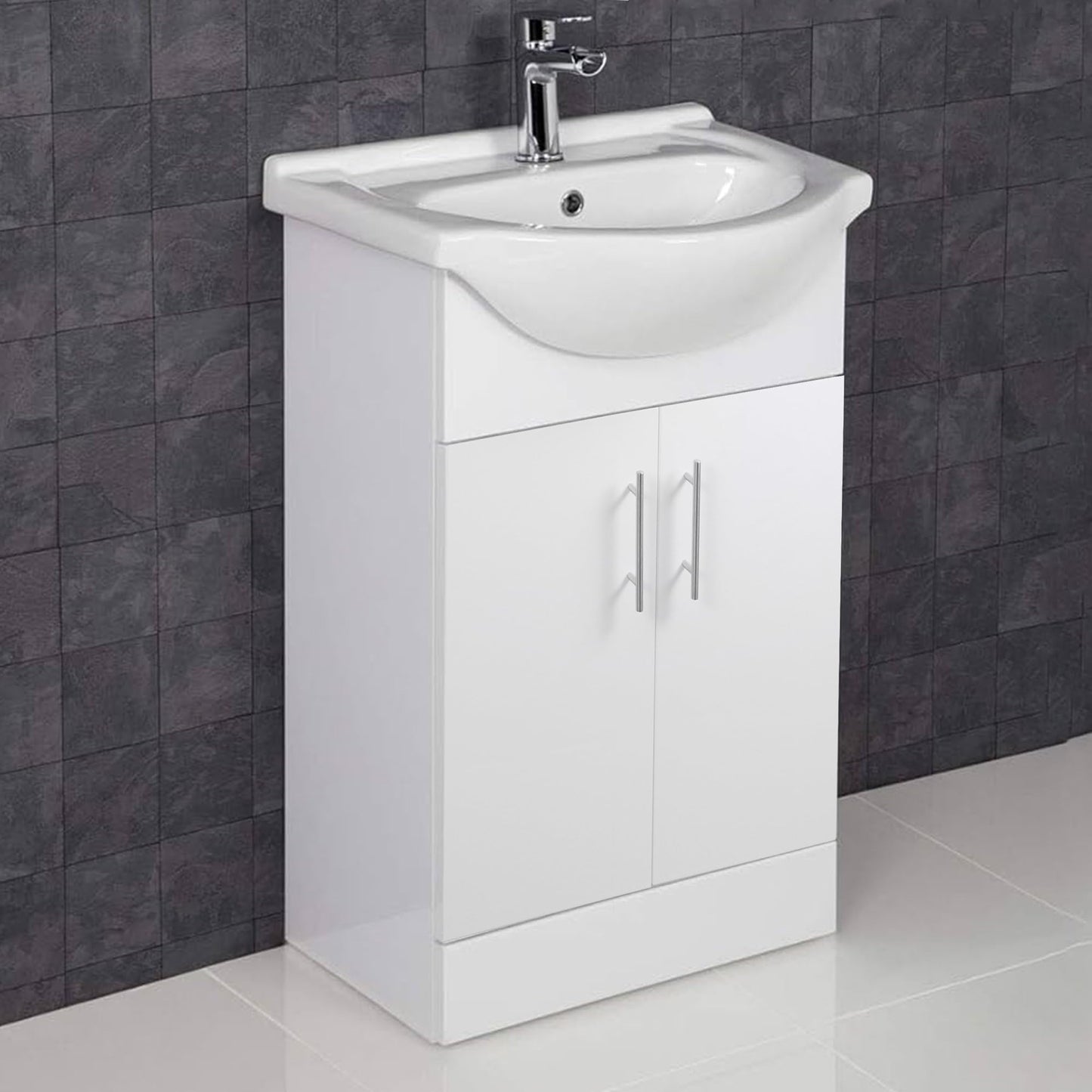 Home Treats 450 Vanity Unit Furniture, Ceramic Wash Basin Sink, Floor Standing, Soft Close Doors Bathroom Storage Cabinet - White (Vanity 45cm)