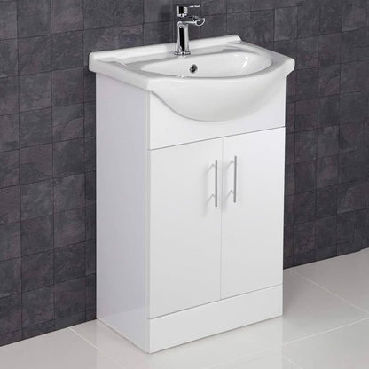 Home Treats 450 Vanity Unit Furniture, Ceramic Wash Basin Sink, Floor Standing, Soft Close Doors Bathroom Storage Cabinet - White (Vanity 45cm)