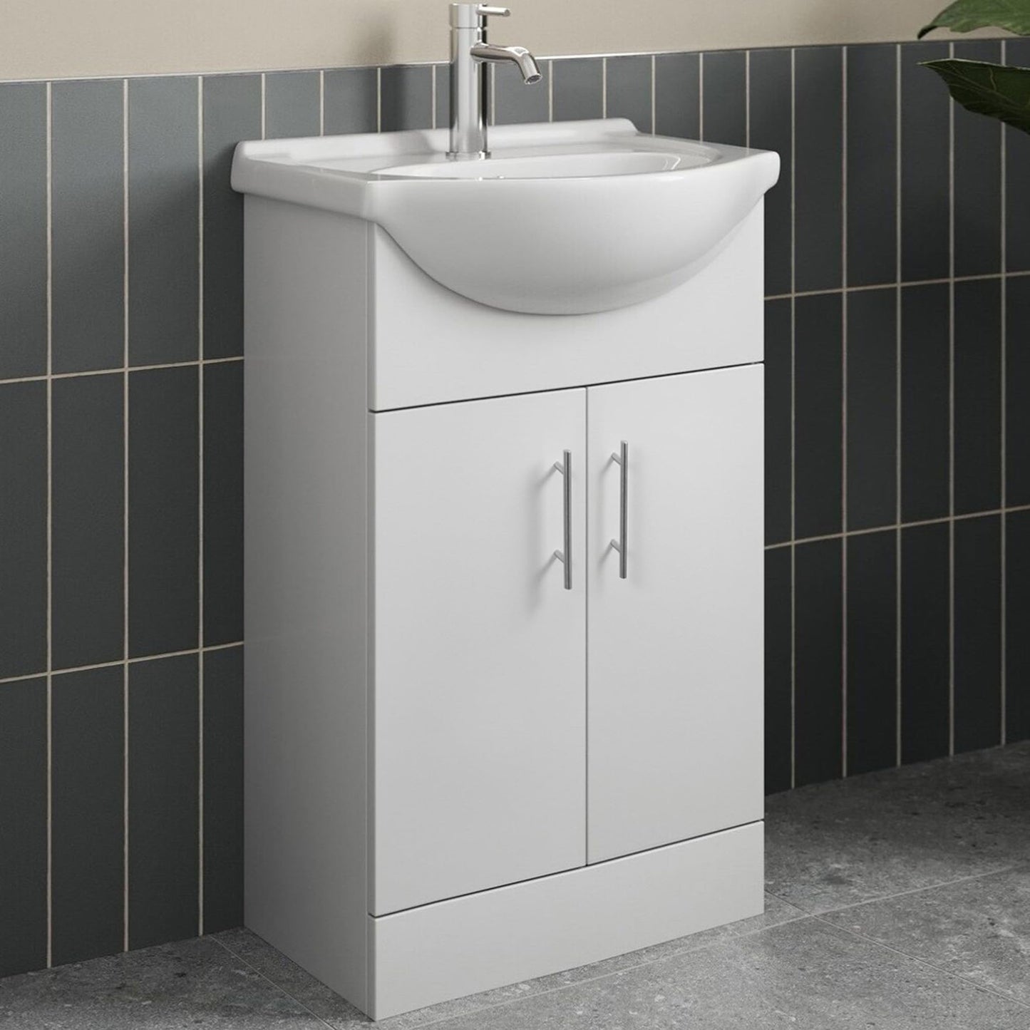 Home Treats 450 Vanity Unit Furniture, Ceramic Wash Basin Sink, Floor Standing, Soft Close Doors Bathroom Storage Cabinet - White (Vanity 45cm)