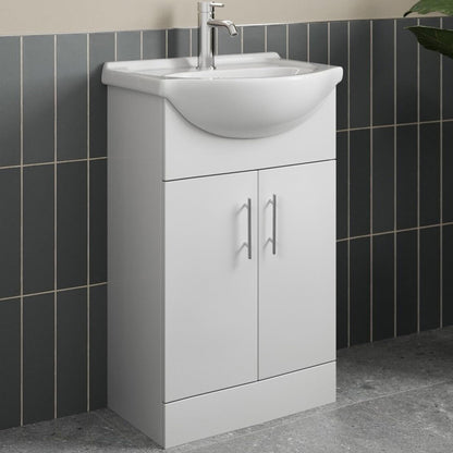 Home Treats 450 Vanity Unit Furniture, Ceramic Wash Basin Sink, Floor Standing, Soft Close Doors Bathroom Storage Cabinet - White (Vanity 45cm)