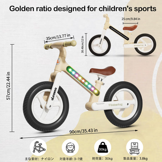 UBRAVOO Children Bike Ages 3 to 7 Years, Lightweight Nylon LED Light-Up Frame Kids' Bikes, No Pedal Beginner Training Kids Bicycle for Girls & Boys