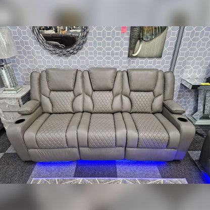Orlando - Electric Recliners Sofa With Cupholders - 3+2 Seater Sofa Grey/LED Lights/Wireless Charging (Grey)