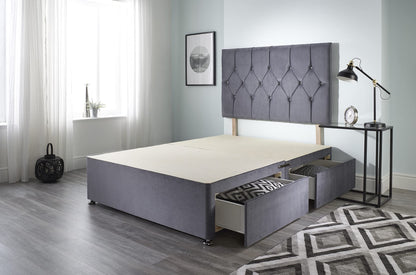 5FT King Size Divan Bed Ziggy Grey Plush Memory Foam Divan Bed Set With Mattress, 2 Drawers (Same Side) and Headboard (King (150cm X 200cm))