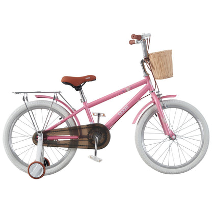 BSTSEL Kids Bike 16" 18" 20" 22" Pink Girls Children Bicycle with Basket, Silent Stabilizers Training Wheels and Double Brakes Ages 5-14 Years Old Children Bike 16-22 inch Bike Gift