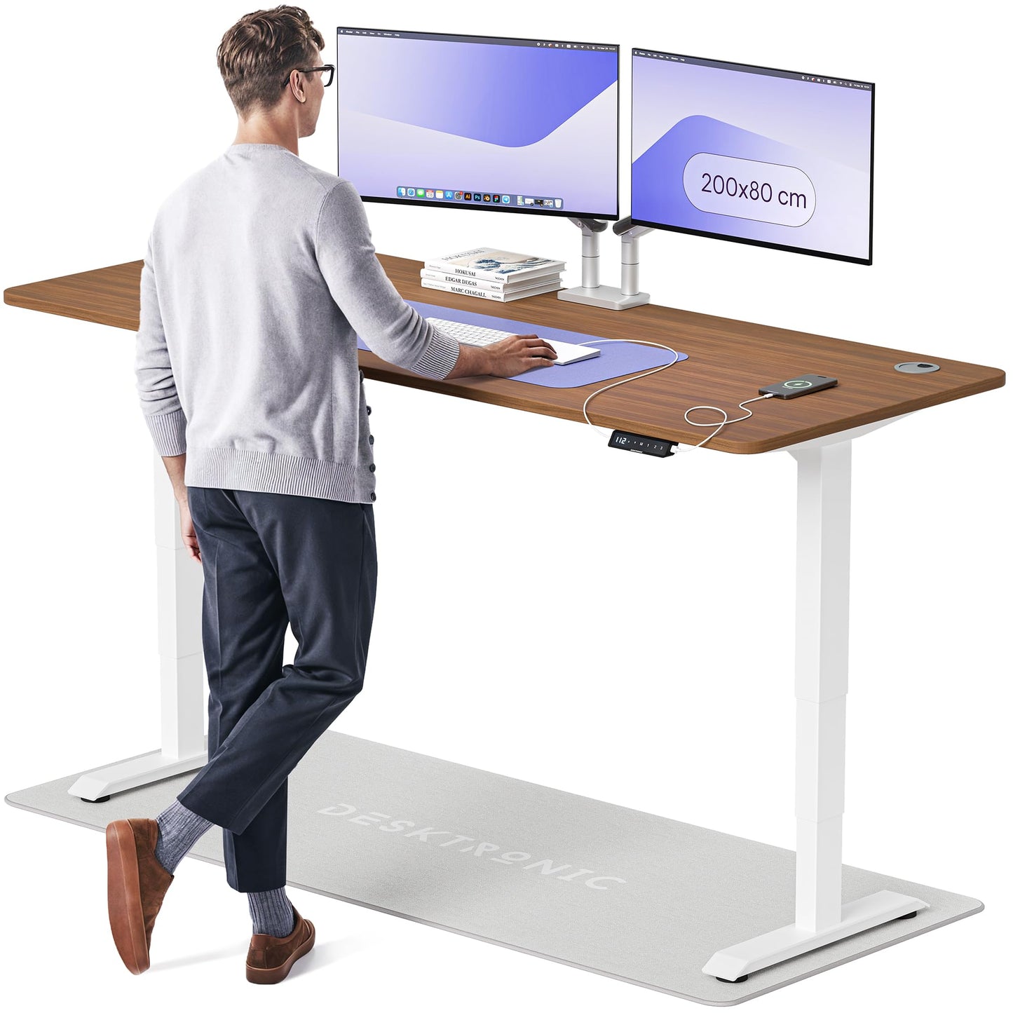Height-Adjustable Desk 180 x 80cm - Standing Desk - Integrated USB/USB-C - 3 Memory Presets - Dual Motor Electric Touchscreen Stand Up Table - Great Gift for Smart Home Solutions