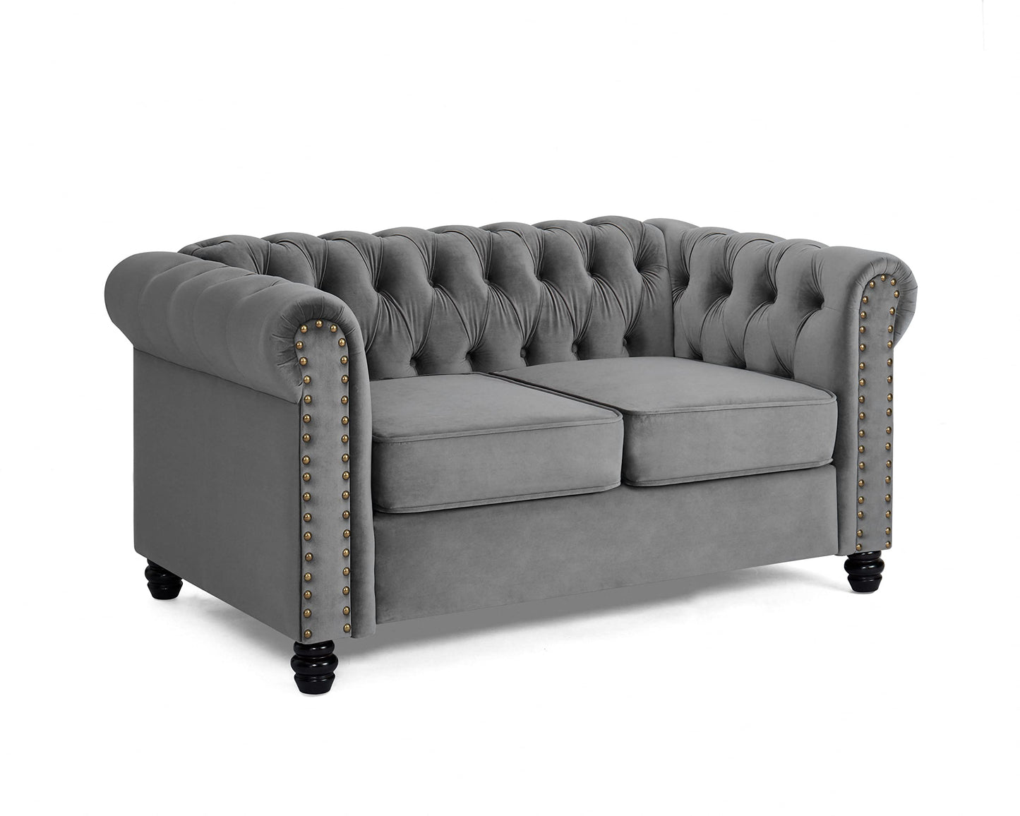 Chesterfield Sofa Velvet Upholstered Couch in 2 Seater or 3 Seater Fabric Sofa in Grey, Blue, Black, Green, Gold (2 Seater, Black)