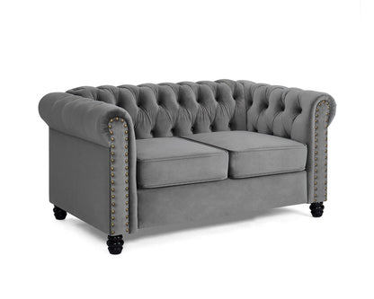 Chesterfield Sofa Velvet Upholstered Couch in 2 Seater or 3 Seater Fabric Sofa in Grey, Blue, Black, Green, Gold (2 Seater, Black)