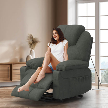 Recliner Armchair-Set of 3, Lift Chair For the Elderly, Power Recliner Chair with Massage & Heat, Extended Footrest, Type C+USB Ports, 2 Cup Holders, Dual Side Pockets Reclining Chairs