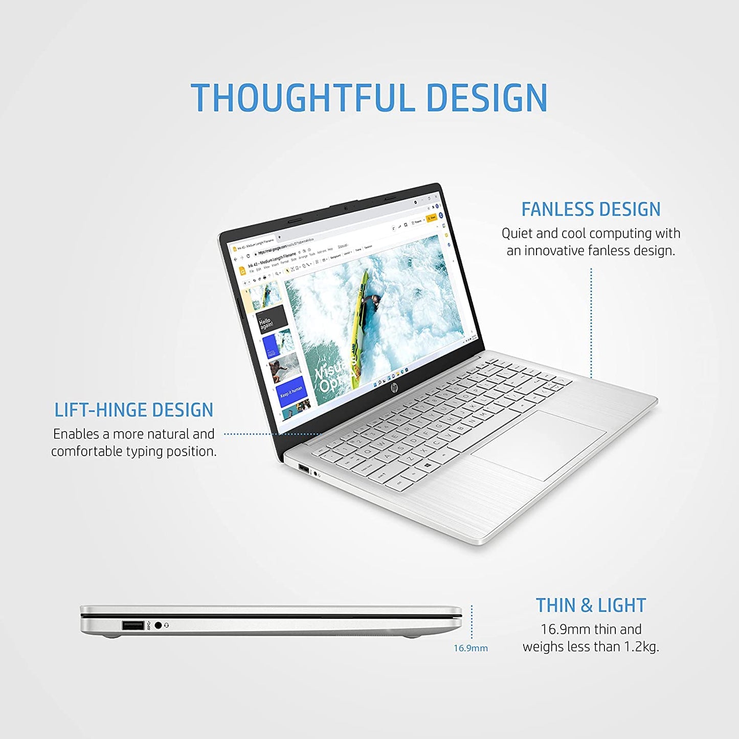 HP 14" Laptop, Intel Core i3-1215U Processor, 8 GB RAM, 256 GB SSD, Intel UHD Graphics, FHD Display, Up to 8hrs battery, Win 11, Dual Speakers, Natural Silver, 14s-dq5003sa