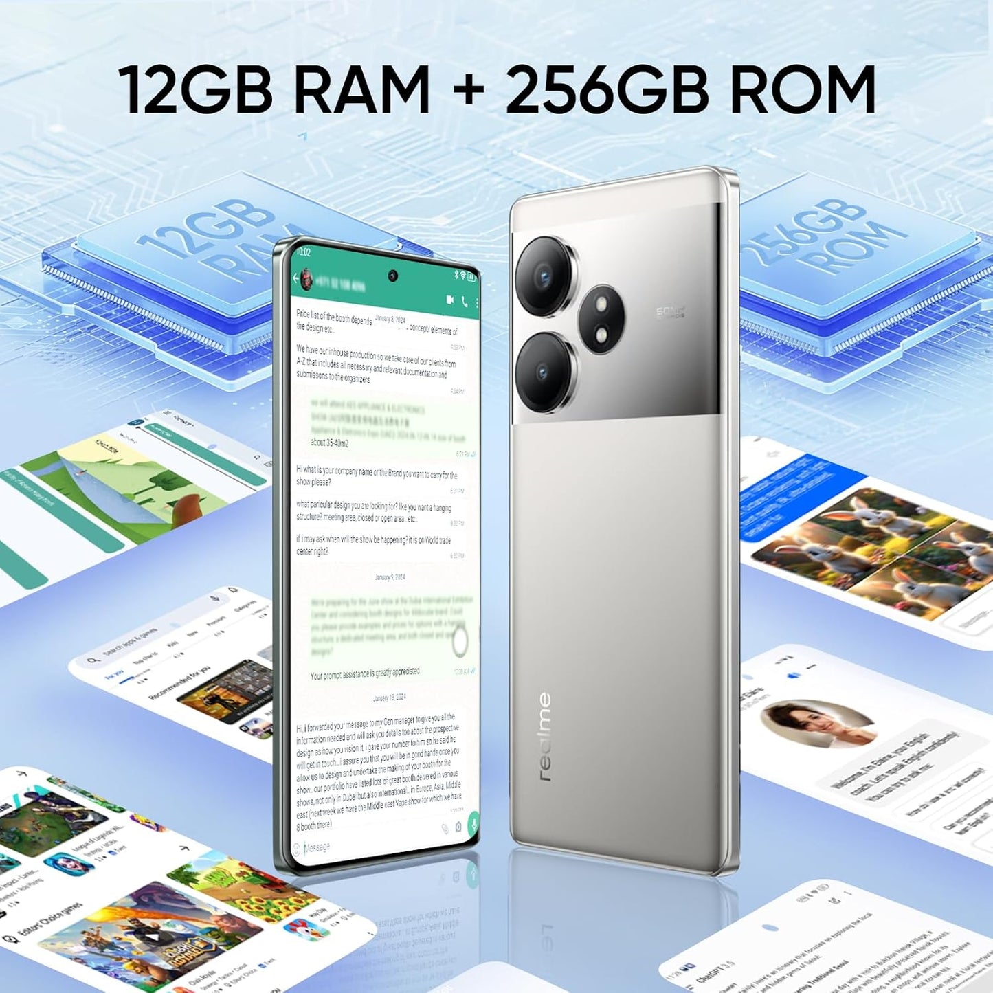 realme GT6 Smartphone, 5G Cellphone 12+256GB, Snapdragon 8s Gen 3, 6000nit Ultra Bright Display, 50MP+50MP+8MP Camera, Phone, Massive 5500mAh Battery, Fluid Silver, With Adapter