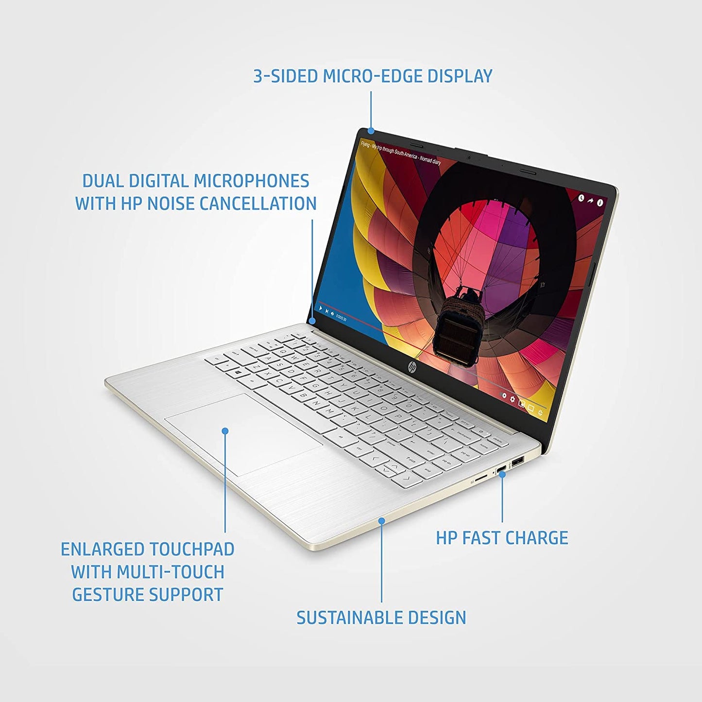 HP 14" Laptop, Intel Core i3-1215U Processor, 8 GB RAM, 256 GB SSD, Intel UHD Graphics, FHD Display, Up to 8hrs battery, Win 11, Dual Speakers, Natural Silver, 14s-dq5003sa