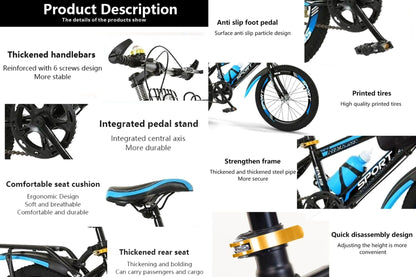 Kids Bike, Unisex Girls Boys Mountain Bike, 22" 24” Bike, Road Bike, Children’s Training Bicycle, Height Adjustable Bike, Sport Bike, Double Break, Tool Kit Included 6 to 12 Year Olds New!