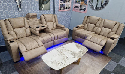 Orlando - Electric Recliners Sofa With Cupholders - 3+2 Seater Sofa Grey/LED Lights/Wireless Charging (Grey)