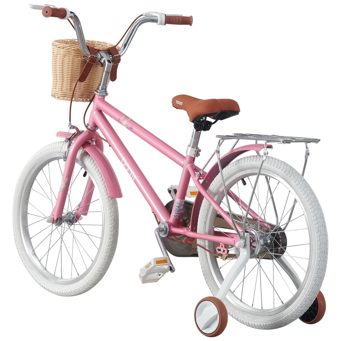 BSTSEL Kids Bike 16" 18" 20" 22" Pink Girls Children Bicycle with Basket, Silent Stabilizers Training Wheels and Double Brakes Ages 5-14 Years Old Children Bike 16-22 inch Bike Gift