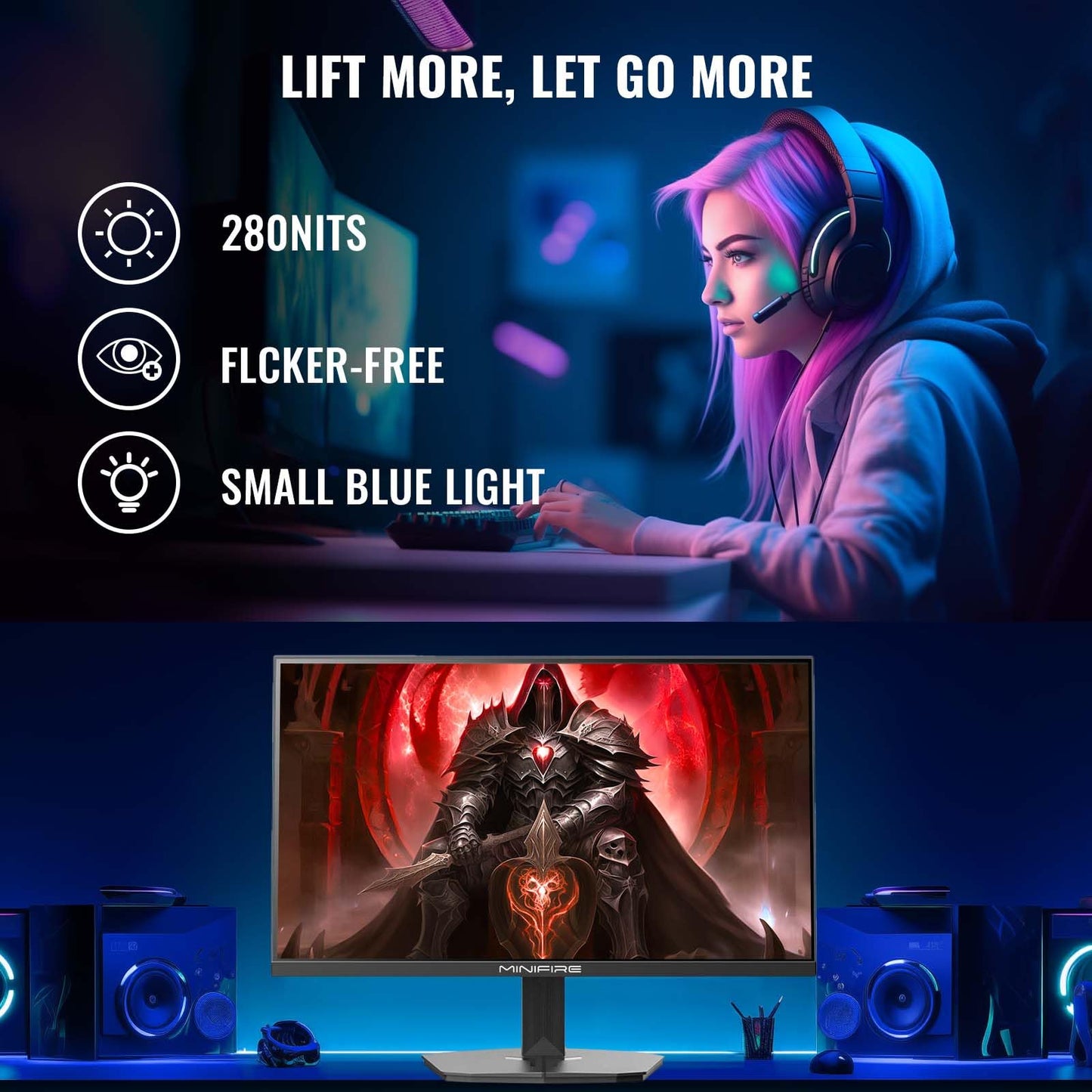 24 inch Curved Gaming Monitor 180Hz, 1ms, 130% sRGB, With Speakers, HDR, FreeSync, 300cd/m², VA, FHD 1080P, Frameless, HDMI1.4 DP1.2 Ports (MFG24C1 HDMI included)