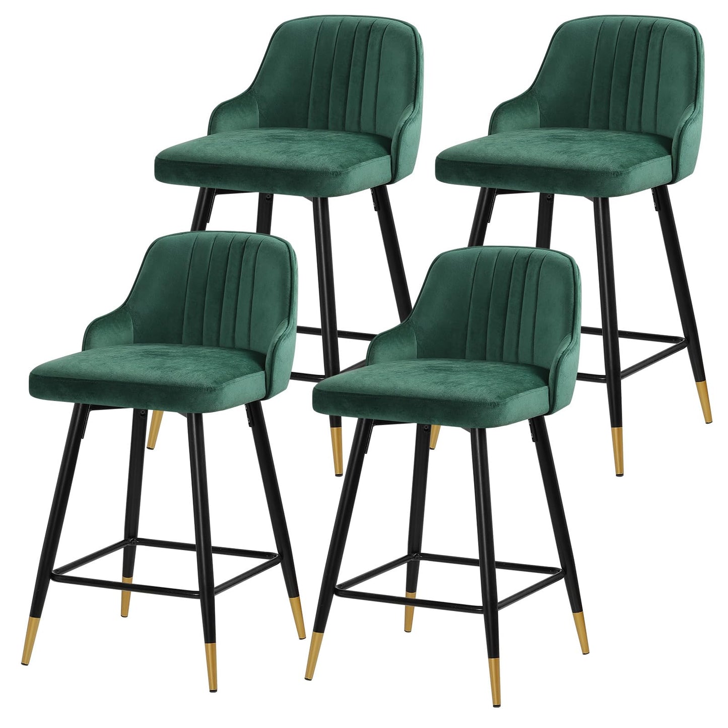 Bekrvio Upgraded Velvet Bar Stools Set of 2 – 360° Swivel Bar Chairs with Back & Footrest, Modern Kitchen Island Breakfast Stools, Support 150kg – New Version, Black