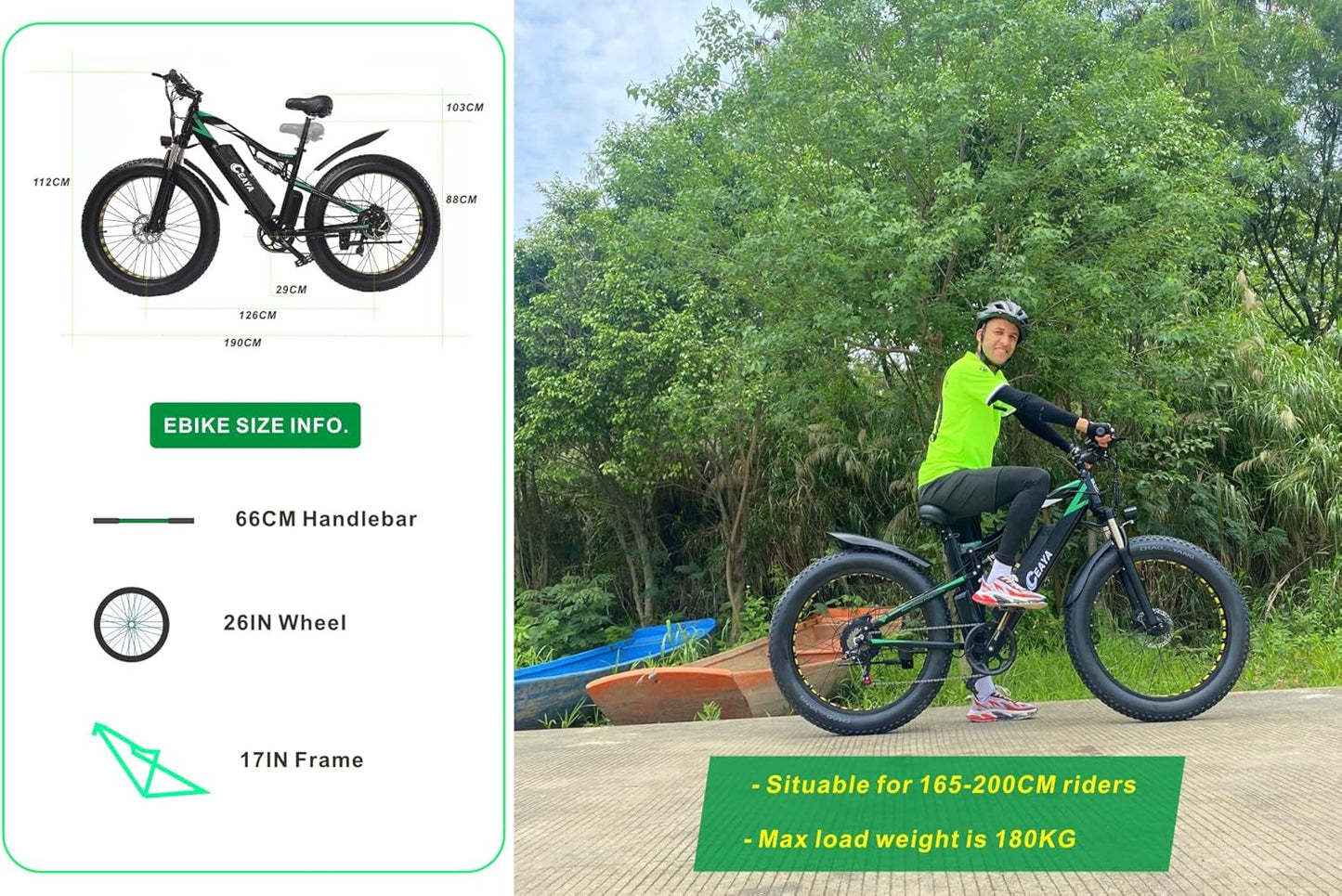 CEAYA Electric Bike, Electric Bikes For Adults 26 * 4.0 Fat Tire Electric Bikes 7 Speed E Bikes For Men