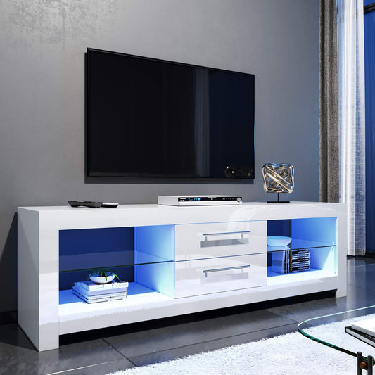 ELEGANT 1200mm LED TV Cabinet Modern White Gloss TV Stand with Ambient Lights for Living Room and Bedroom with Storage Furniture for 32 40 43 50 inch 4k TV