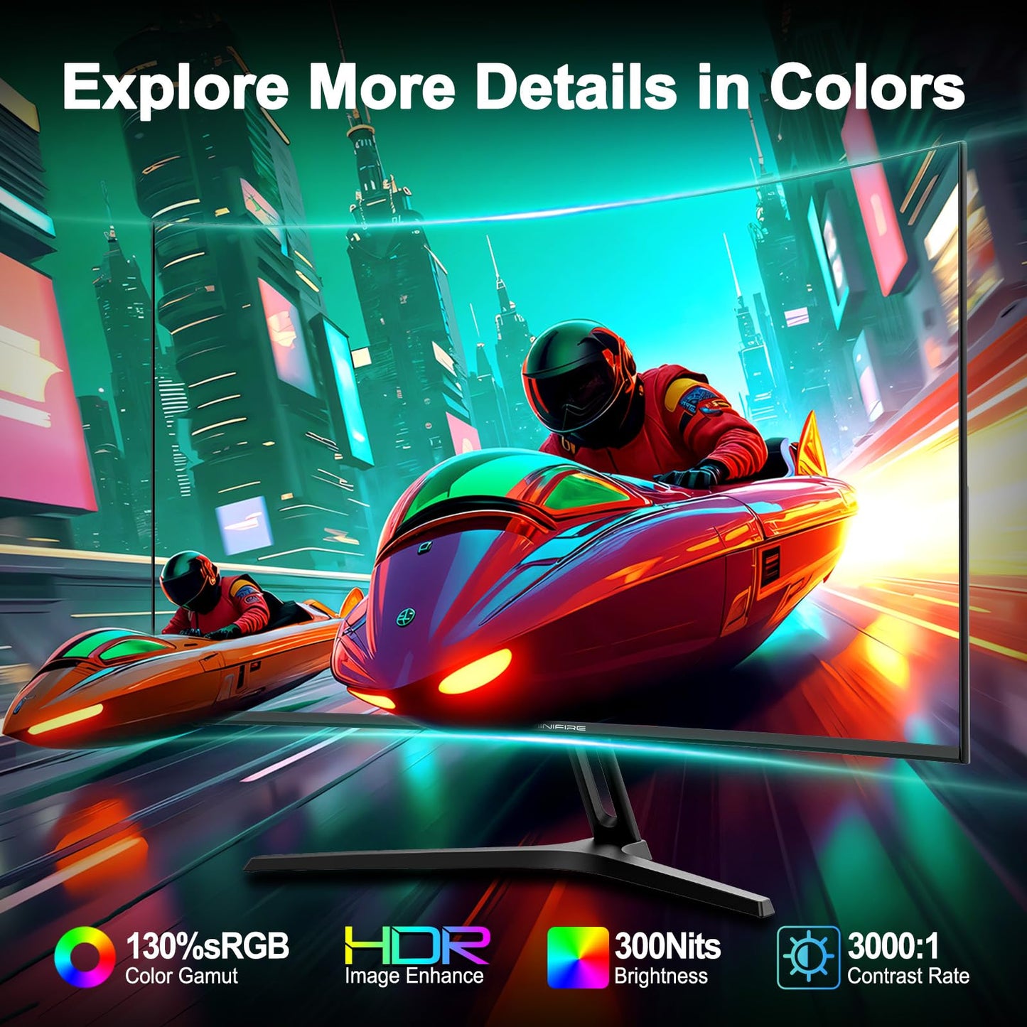 24 inch Curved Gaming Monitor 180Hz, 1ms, 130% sRGB, With Speakers, HDR, FreeSync, 300cd/m², VA, FHD 1080P, Frameless, HDMI1.4 DP1.2 Ports (MFG24C1 HDMI included)