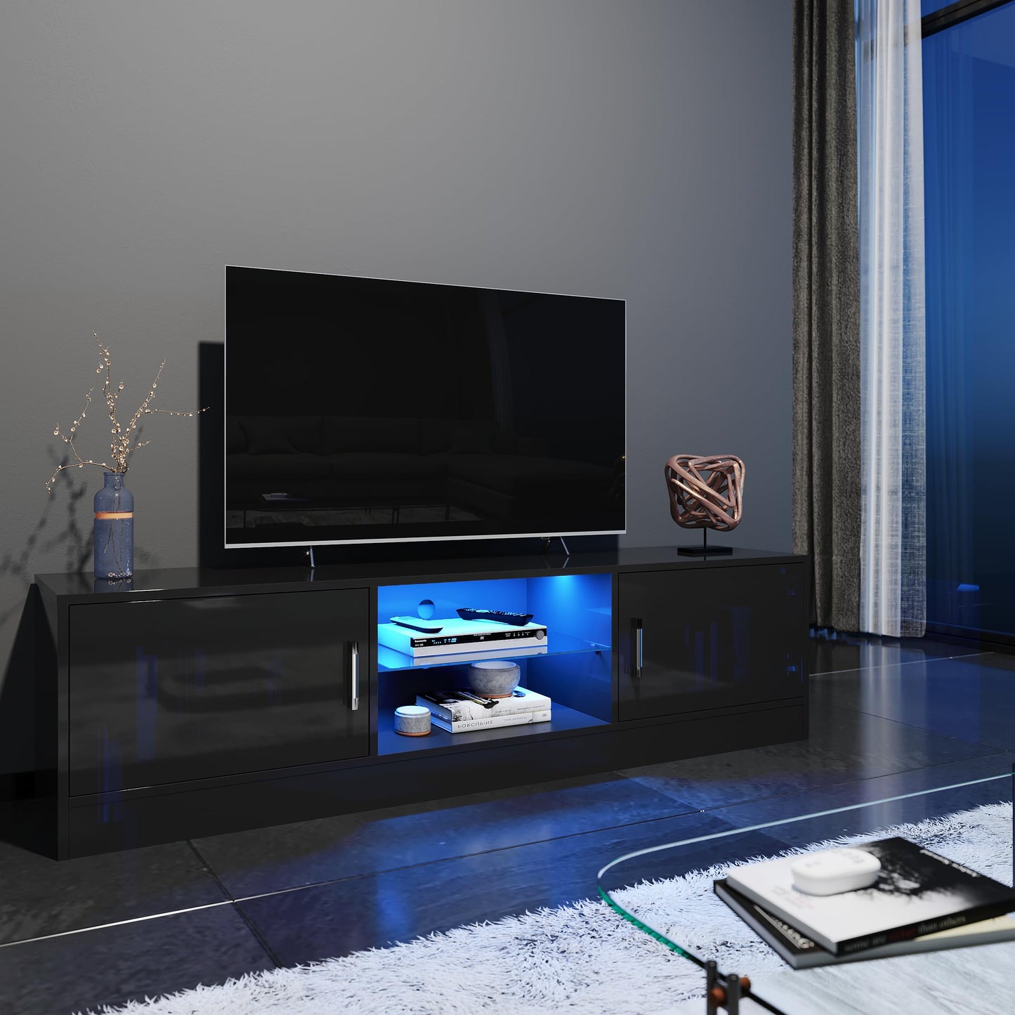 ELEGANT 1200mm LED TV Cabinet Modern White Gloss TV Stand with Ambient Lights for Living Room and Bedroom with Storage Furniture for 32 40 43 50 inch 4k TV