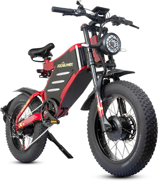 RZOGUWEX Electric Bicycle，20 Inch 160NM Dual Motor Off-Road EBIKE for Adults with 48V 30AH Detachable Lithium Ion Battery, Dual Hydraulic Brake