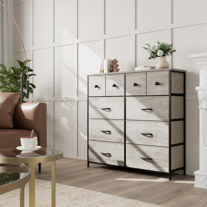 Nicehill Dresser for Bedroom with 10 Drawers, Storage Drawer Organizer, Tall Chest of Drawers for Closet, Clothes, Kids, Baby, Living Room, Wood Board, Fabric Drawers(Black Wood Grain)