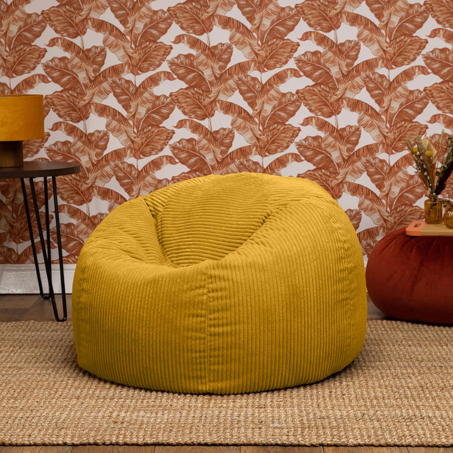 icon Kingston Cord Bean Bag, Beige, Large Adult Bean Bag Chair with Filling Included, Comfy Chair, Living Room Furniture, Bedroom Furniture