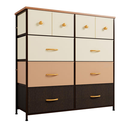 Nicehill Dresser for Bedroom with 10 Drawers, Storage Drawer Organizer, Tall Chest of Drawers for Closet, Clothes, Kids, Baby, Living Room, Wood Board, Fabric Drawers(Black Wood Grain)