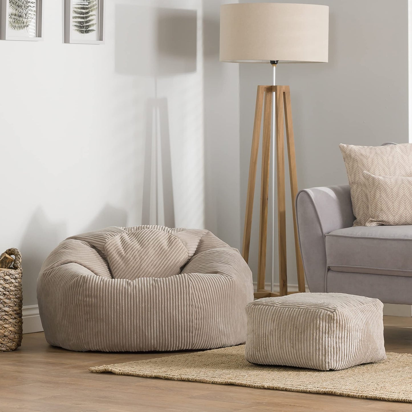 icon Kingston Cord Bean Bag, Beige, Large Adult Bean Bag Chair with Filling Included, Comfy Chair, Living Room Furniture, Bedroom Furniture